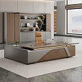 Modern Office Interior With Executive Desk Brown Chair Bookshelf And Mountain View