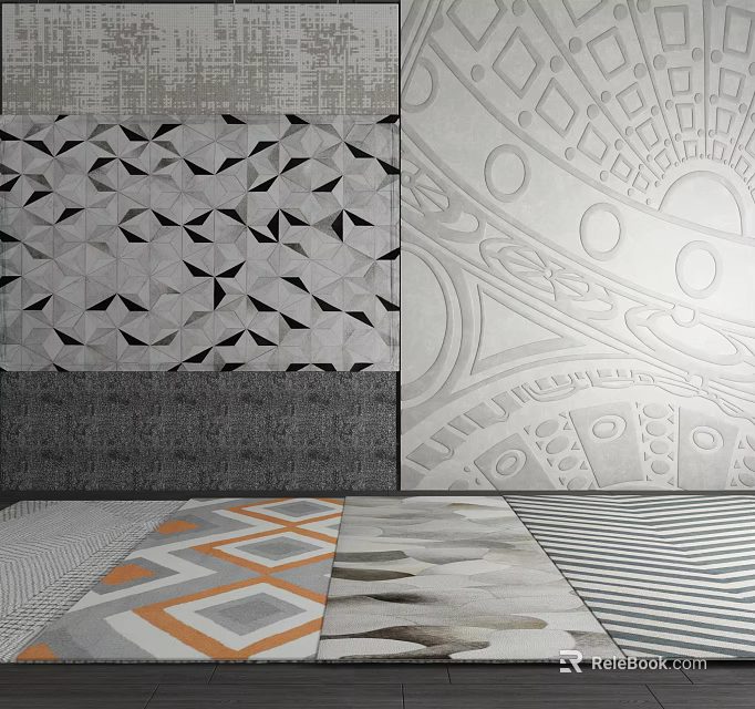 Modern Geometric Square Rugs With Abstract Patterns Lines And Orange Gray Color Design 3d model 
