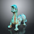 Ancient Bronze Mythical Beast Sculpture With Turquoise Patina Open Mouth And Curled Tail