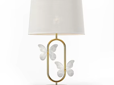 Elegant Table Lamp With White Lampshade Golden Frame And Transparent Butterfly Accents 3d model