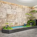 Garden Ornament With Stone Wall Small Water Pool Green Plants Moss And Rockery