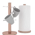 Two White Mugs Hanging On Copper Mug Holder With Paper Towel Holder