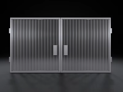 Modern Metal Double Gates With Vertical Slats Design And Symmetric Handles 3d model
