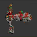 Christmas Themed Character With Reindeer Antlers Green Red Costume And Gift Decorations