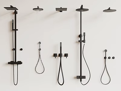 Black Shower Heads With Various Designs And Wall Mounted Features For Bathroom 3d model
