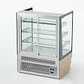 Modern Kitchen Refrigerated Display Case With Glass Door Multiple Transparent Shelves And Wooden Base
