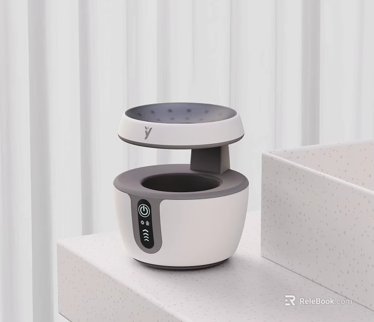Smart Machine Humidifier White And Gray Modern Compact Design On White Countertop With Speckled Box 3d model 