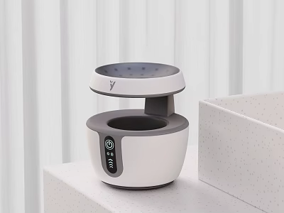 Smart Machine Humidifier White And Gray Modern Compact Design On White Countertop With Speckled Box 3d model