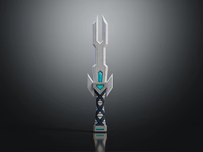 Silver Decorative Sword With Blue Gemstone And Intricate Hilt Geometric Design 3d model