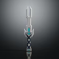 Silver Decorative Sword With Blue Gemstone And Intricate Hilt Geometric Design