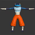 Anthropomorphic Blue Frog Character With Orange Pants And Blue Markings In Arms Outstretched Pose