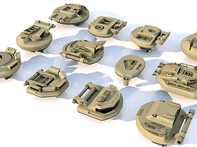 Khaki Mechanical Components Collection With Various Engineering Part Designs And Shapes 3d model