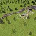 Park Landscape With Modern Architectural Structures Green Lawns Trees And Open Sky