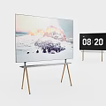 Ultra Slim LED Television With Metal Stand Displaying Snowy Mountain Landscape