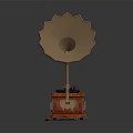Vintage Gramophone With Brass Horn And Wooden Base For Home Decor