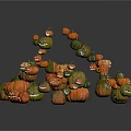 Various Colored Pumpkins With Smiling Faces For Festive Food Decorations