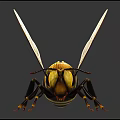 Detailed Yellow and Black Striped Bee with Transparent Wings on Dark Background