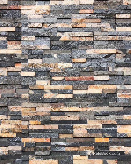 Natural Stone Wall With Multi Colored Slate Tiles And Textured Surface Design 3d model 