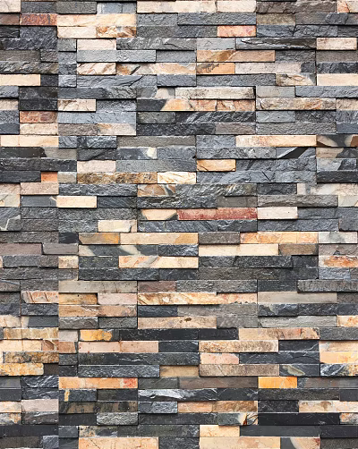 Natural Stone Wall With Multi Colored Slate Tiles And Textured Surface Design 3d model