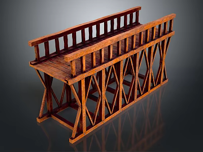 Detailed Wooden Bridge Model With X Shaped Support Frames And Railings 3d model
