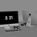 Modern Home Office Desktop Setup With iMac Dumbbells Keyboard And Mouse 3d model