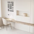 Simple Desk Solid Wood Desk Casual Single Chair Three-dimensional Wall Decoration Simple Lighting Switch Socket Books 3d model