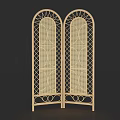 Double Panel Arched Wicker Room Divider With Decorative Grid Design 3d model