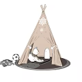 Pastel Pink Kids Teepee Tent With Snowflake Star Decor Plush Bear Soccer Ball Cloud Toys