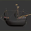 Ancient Sailing Ship As Water Transport With Yellow Sails Red Patterns And Decorative Masts