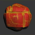 Vibrant Red And Yellow Fruit Ball With Cracked Surface On Black Background