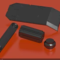 Black Mechanical Components Including Plate Barrel And Knob On Red Background 3d model