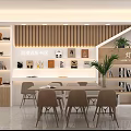 Cultural Center With Lighthouse Library Flowing Light Café Bookshelves Tables Chairs And Plants