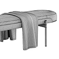 Stylish Modern Upholstered Bench With Metal Legs And Gray Throw Blanket