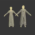 Two Figures In Gray Robes With Belts Holding Hands On White Background
