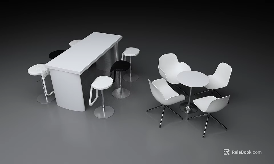 Modern White Table And Chair Sets Featuring Long Table Round Table And Stools 3d model