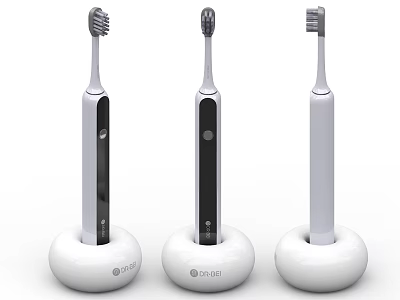 Ecooli Modern Electric Toothbrushes Set Of Three With Different Designs And White Bases 3d model