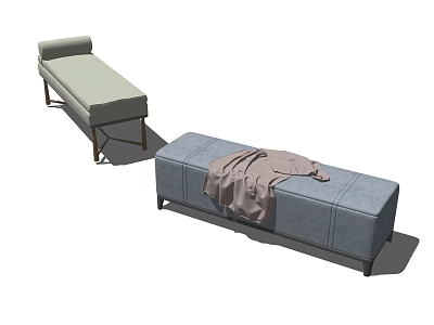 Modern Sofa Bench With Light Green Blue Upholstery Dark Legs And Light Brown Blanket 3d model