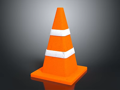 Orange High Visibility Traffic Cone With Reflective Stripes And Square Base 3d model