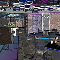 Modern Bar Interior With Live Music Performance Large Screen And Geometric Lighting