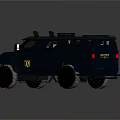 Armored Dark Gray Military Vehicle With Large Off Road Tires And Roof Equipment