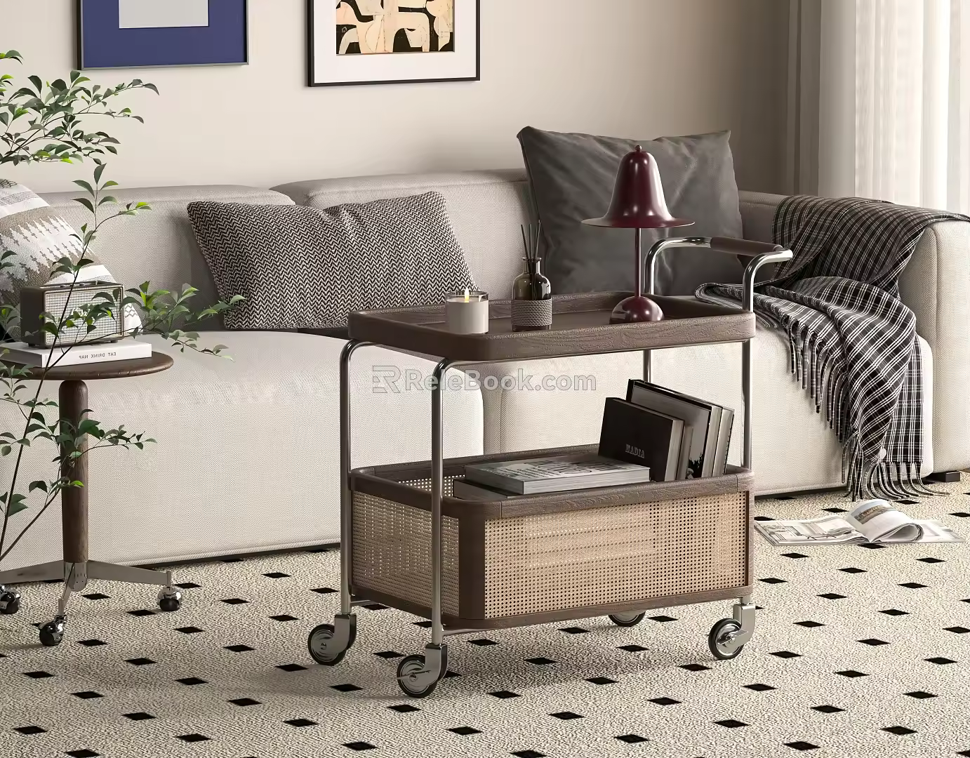 Middle-ancient style side table sofa side table square side table mobile side table mobile corner table mobile trolley 3d model