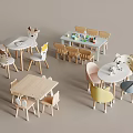 Kids Table and Chair Sets with Animal Shaped Chairs Light Wood Soft Colors and Toys