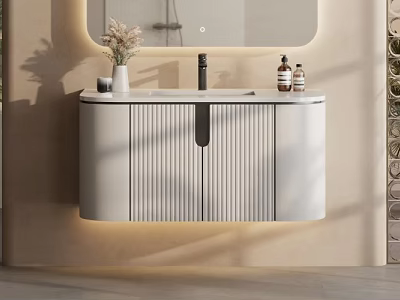 Modern Minimalist Bathroom Interior With White Vanity Mirror Lighting And Toiletries 3d model