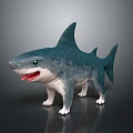 Blue And White Shark As Aquatic Animal With Open Mouth And Legs