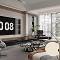 Modern Living Dining Room Interior With Sofa Coffee Table Circular Painting And Marble Wall