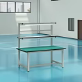 Functional Workbench With Sturdy Metal Frame Green Tabletop And Upper Storage Shelf