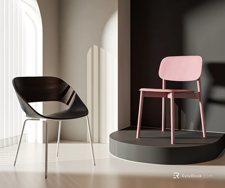 Leisure Chairs Modern Minimalist Design With Black And Pink Colors In Bright Interior 3d model 