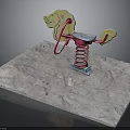 Lion Shaped Spring Rocking Horse With Colorful Design On Concrete Platform