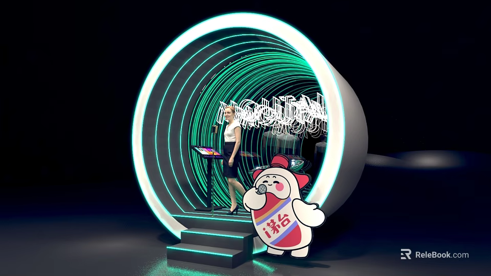 Modern Commercial Equipment With Neon Light Ring And Display Platform Structure 3d model 