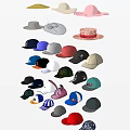Assorted Hats Including Baseball Caps Sun Hats and Decorative Designs in Various Colors